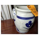 9 pottery pieces: Williamsburg Pottery 2 crocks; 2 pitchers; coffee cup; 3 Serving bowls; BBP coffee mug