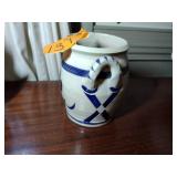 9 pottery pieces: Williamsburg Pottery 2 crocks; 2 pitchers; coffee cup; 3 Serving bowls; BBP coffee mug