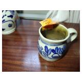 9 pottery pieces: Williamsburg Pottery 2 crocks; 2 pitchers; coffee cup; 3 Serving bowls; BBP coffee mug