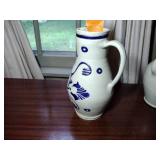 9 pottery pieces: Williamsburg Pottery 2 crocks; 2 pitchers; coffee cup; 3 Serving bowls; BBP coffee mug