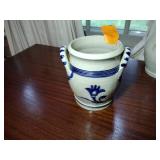 9 pottery pieces: Williamsburg Pottery 2 crocks; 2 pitchers; coffee cup; 3 Serving bowls; BBP coffee mug