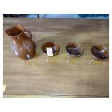 8 Colonial Williamsburg Pottery bowls 5” diam. x 2” deep; Foltz 1983 Redware Pottery pitcher