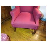 Wing back upholstered chair and ottoman. Chair measures H 44” x W 26” x L 28 ½”