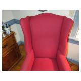 Wing back upholstered chair and ottoman. Chair measures H 44” x W 26” x L 28 ½”