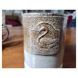 Williamsburg C4W pottery 10 pcs: One bowl 6 ½” diam.x 3 ¼” t, 8 cups 3 ½” t, one 1991 stein 5 “ t