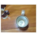 Williamsburg C4W pottery 10 pcs: One bowl 6 ½” diam.x 3 ¼” t, 8 cups 3 ½” t, one 1991 stein 5 “ t