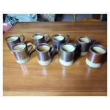 Williamsburg C4W pottery 10 pcs: One bowl 6 ½” diam.x 3 ¼” t, 8 cups 3 ½” t, one 1991 stein 5 “ t