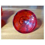 3 Fostoria Ruby Red Coin Glassware: Covered candy dish 4 ¼” t, 2 footed sherberts 3 ¾” t