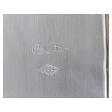 17 metal pieces: Pewter wall candle sconces. Pewter oval platter, Royal Holland syrup pitcher