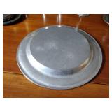 17 metal pieces: Pewter wall candle sconces. Pewter oval platter, Royal Holland syrup pitcher