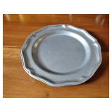 17 metal pieces: Pewter wall candle sconces. Pewter oval platter, Royal Holland syrup pitcher