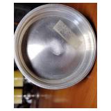 17 metal pieces: Pewter wall candle sconces. Pewter oval platter, Royal Holland syrup pitcher