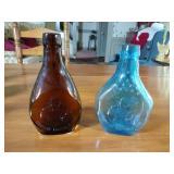 Museum Edition LTD colored glass flasks / figural bottles. Inspect for details