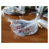 Pewter Items: Wick Trimmer, covered bowl, gravy boat, 2 Etain pitchers, Etain pitcher, candlestick holders