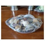 Pewter Items: Wick Trimmer, covered bowl, gravy boat, 2 Etain pitchers, Etain pitcher, candlestick holders