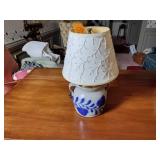 Salmon Falls 2000 stoneware salt glazed pottery lamp with shade 6 ½” t x 8 ¼” w