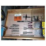 Tools: drill bit sets, automotive picks, B&D screw drill countersinks. hole cutter drill bit