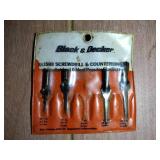 Tools: drill bit sets, automotive picks, B&D screw drill countersinks. hole cutter drill bit