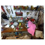 Tools as pictured:saws, hammers, screwdrivers, files, wrenches, storage organizers, pliers, combo square