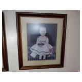 Vintage Arlene Strader Folk Art Lithographs of a boy Billy, and a girl Betsy with Red Shoe, framed