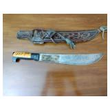 Machete with decorative sheath; 10-point Buck collectors knife by the Franklin Mint