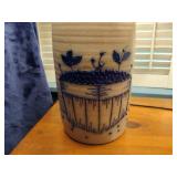 (2) 2002 Salmon Falls Stoneware Lamps with shades, blueberry basket design