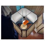 (2) 2002 Salmon Falls Stoneware Lamps with shades, blueberry basket design