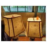 (2) 2002 Salmon Falls Stoneware Lamps with shades, blueberry basket design