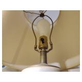 7 pcs pottery: 1989 Rowe Salt Glazed lamp; Williamsburg creamer & 1992 vase;  2-2002 oval baking dishes