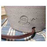 7 pcs pottery: 1989 Rowe Salt Glazed lamp; Williamsburg creamer & 1992 vase;  2-2002 oval baking dishes