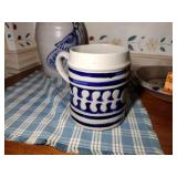 7 pcs pottery: 1989 Rowe Salt Glazed lamp; Williamsburg creamer & 1992 vase;  2-2002 oval baking dishes