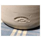 7 pcs pottery: 1989 Rowe Salt Glazed lamp; Williamsburg creamer & 1992 vase;  2-2002 oval baking dishes