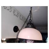 Vintage Hanging Swag  Electric Hurricane oil light replica with soft pink shade.