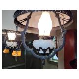 Vintage Hanging Swag  Electric Hurricane oil light replica with soft pink shade.