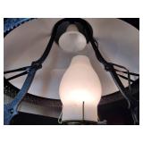 Vintage Hanging Swag  Electric Hurricane oil light replica with soft pink shade.