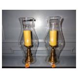 2 Williamsburg Colonial Hurricane glass shade 18” t with Baldwin brass candlestick holders 7 ½” t