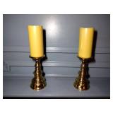 2 Williamsburg Colonial Hurricane glass shade 18” t with Baldwin brass candlestick holders 7 ½” t