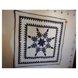 Handmade Navy blue, gray, and white star wall hanging quilt 44” x 46”