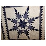 Handmade Navy blue, gray, and white star wall hanging quilt 44” x 46”