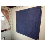 Handmade Navy blue, gray, and white star wall hanging quilt 44” x 46”