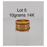 Designer MAZ Cigar Ring 14K Gold with Greek key design, 10 grams