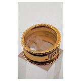 Designer MAZ Cigar Ring 14K Gold with Greek key design, 10 grams