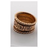 Designer MAZ Cigar Ring 14K Gold with Greek key design, 10 grams