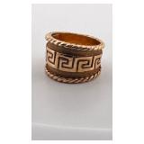 Designer MAZ Cigar Ring 14K Gold with Greek key design, 10 grams