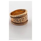 Designer MAZ Cigar Ring 14K Gold with Greek key design, 10 grams