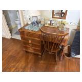 Early American Wood desk and fiddleback armchair.  L 46” x H 30” x W 21”