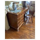 Early American Wood desk and fiddleback armchair.  L 46” x H 30” x W 21”