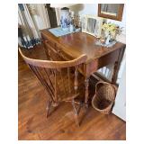 Early American Wood desk and fiddleback armchair.  L 46” x H 30” x W 21”