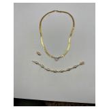 .925 Silver Italy herringbone necklace with triangle rhinestone , tennis bracelet & one clip earring