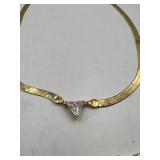 .925 Silver Italy herringbone necklace with triangle rhinestone , tennis bracelet & one clip earring